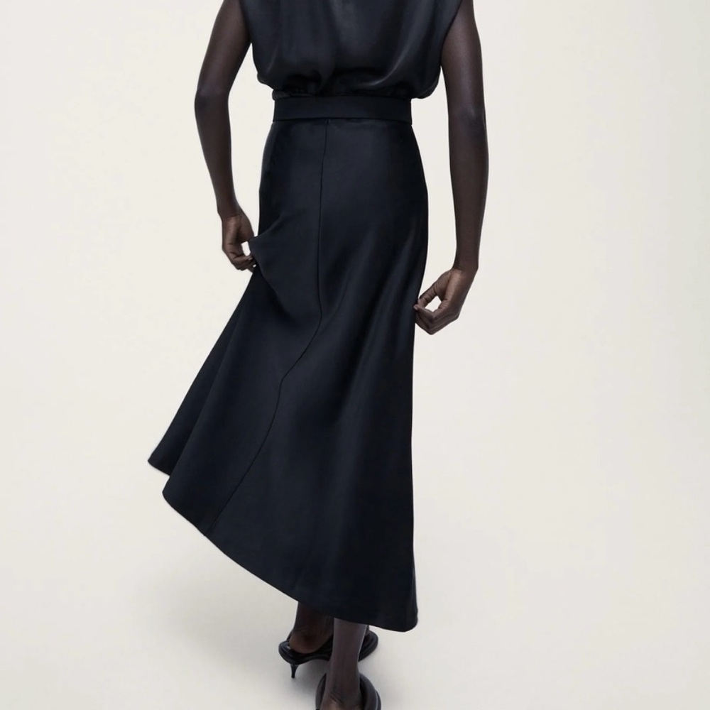 Zara Black Satin Effect Maxi Skirt